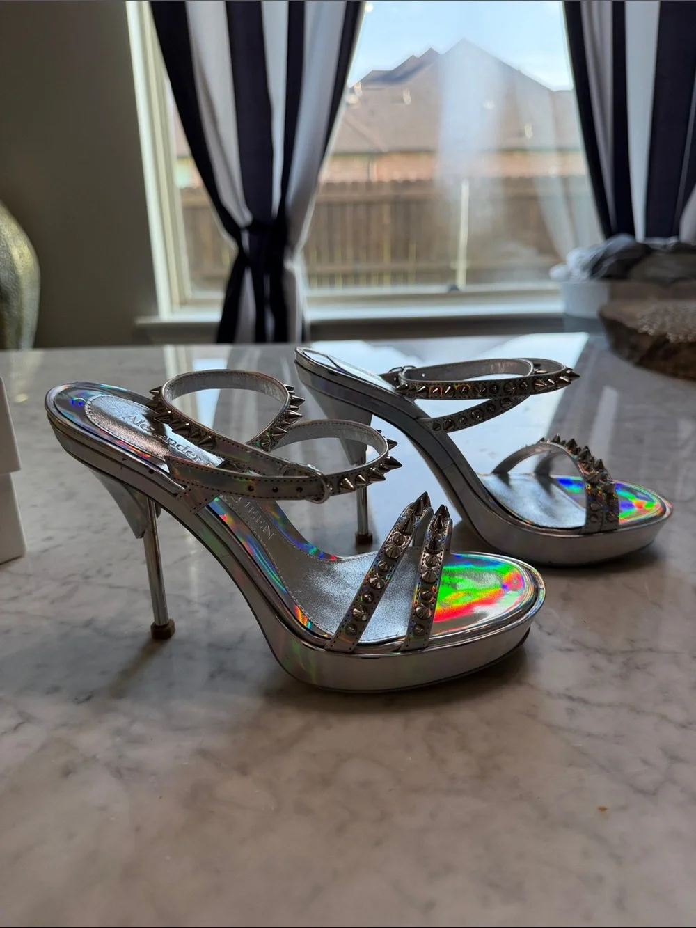 Alexander McQueen Iridescent Holographic Studded High Heel Sandals - Picture 3 of 8